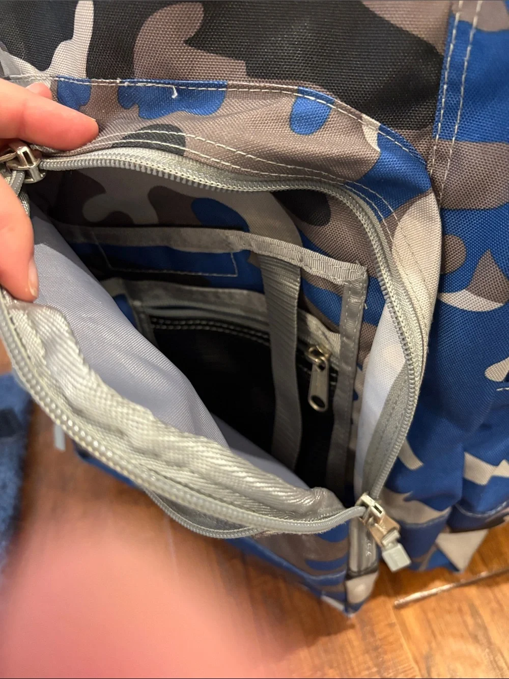L.L. Bean Deluxe Blue, Black & Gray Camo Backpack